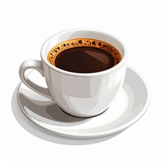 A Warm Cup of Coffee on a White Saucer with a Subtle Shadow
