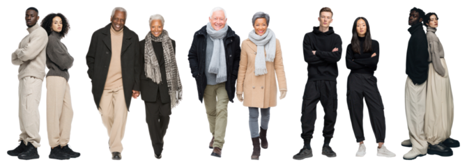 PNG Diverse group in stylish outfits, element set on transparent background