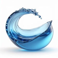 A dynamic blue water wave curling into a circular splash with droplets, isolated on a clean white background, symbolizing purity and motion