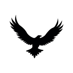 Obraz premium A dynamic eagle silhouette soaring high, powerful wings, clean white canvas.