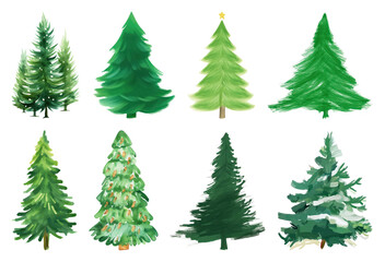Fototapeta premium PNG Diverse illustrated Christmas trees, element set on transparent background