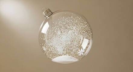 Elegant clear Christmas ornament filled with delicate snowflakes and soft white snow