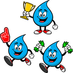 Fototapeta premium Water Drop Mascot Set 04, Hand Drawn illustrations of Water Drop Mascots in various poses.