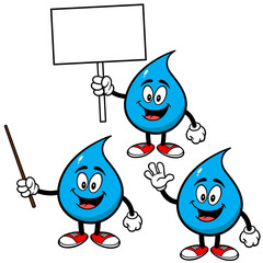 Water Drop Mascot Set 02, Hand Drawn illustrations of Water Drop Mascots in various poses.