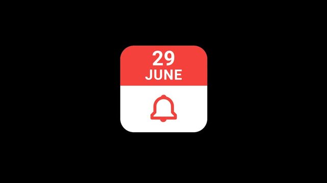 29 June Calendar with Notification Bell Animation | Event Reminder Concept