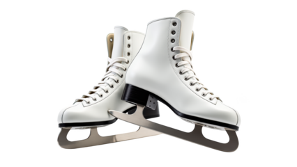 Ice skates are essential for winter sports, featuring sleek design with white leather and silver blades, perfect for skating on ice