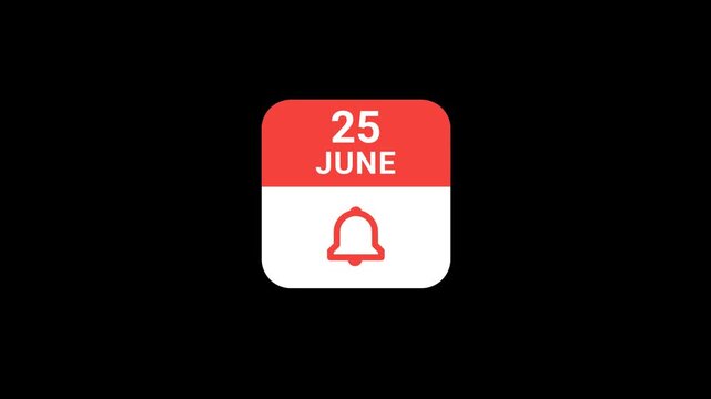 25 June Calendar with Notification Bell Animation | Event Reminder Concept