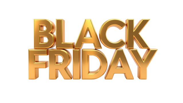 Golden text representing Black Friday sales event, emphasizing discounts and shopping excitement - Powered by Adobe