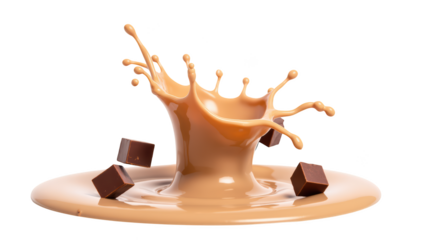 Rich chocolate splash with cubes creating delightful scene of indulgence and sweetness. Perfect for dessert lovers and culinary enthusiasts