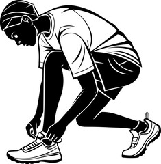 Silhouette of Adult Tying Girl’s Shoelaces – Caring Parenting Scene in Black and White