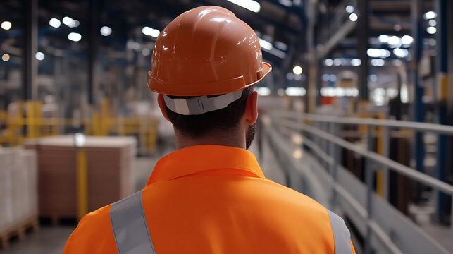 A worker in safety gear, hard hat and high visibility vest walks through an industrial setting. Focused on safety and work ethic, ensuring a safe environment for everyone.