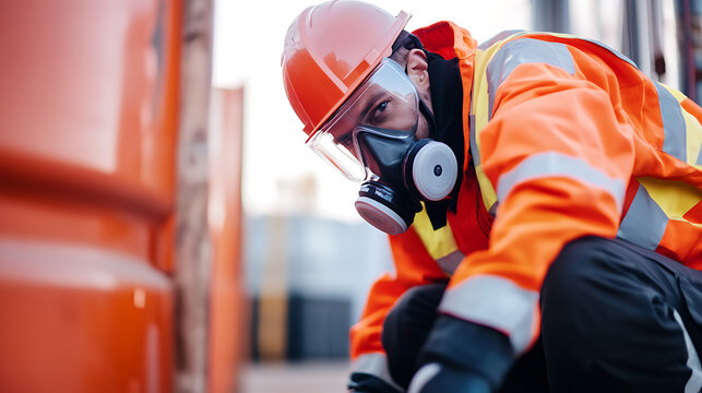 A person wearing a mask is focused on the task. The protective gear, safety equipment, and high-visibility clothing are necessary for a safe work environment. #safetyfirst