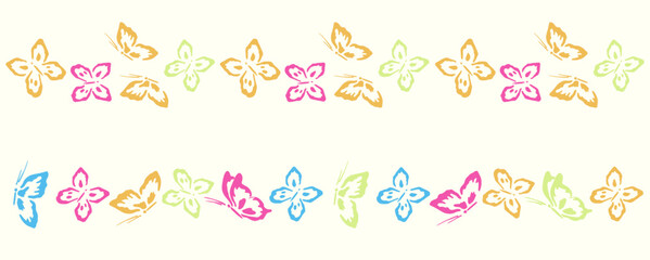 Colorful butterfly border – delicate horizontal insect pattern illustration	