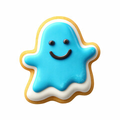 Cute Blue Ghost Shaped Halloween Cookie with Icing Isolated on Transparent Background