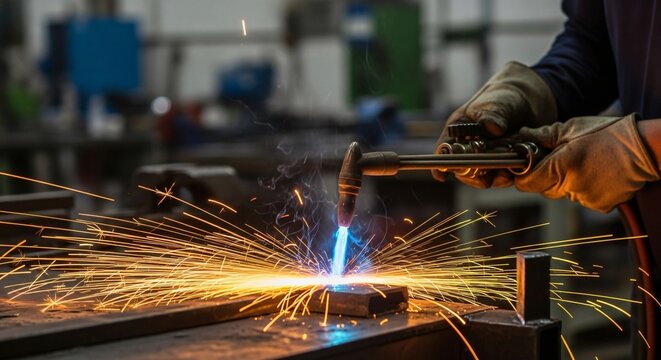 Blow Torch Sparks Flying in a Metal Shop Capturing the Art of Industrial Craftsmanship
