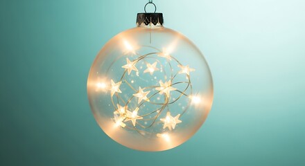 Magical glass ornament glows with warm star-shaped fairy lights, perfect for festive holiday decor