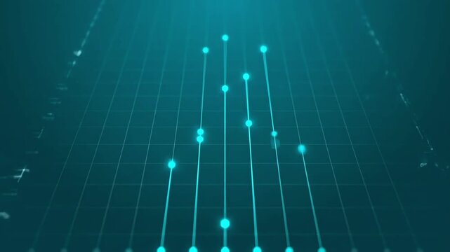Digital graph displays dynamic data growth and financial trends with glowing points on a grid - Powered by Adobe
