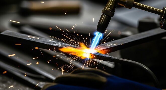 Blow Torch Blazing Brightly in Skilled Hands Turning Raw Metal Into Refined Mechanical Beauty