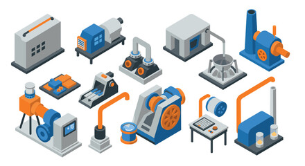 Isometric industrial machinery elements for manufacturing design projects