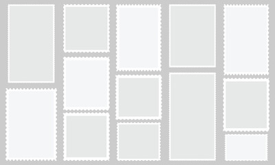 Postage stamp blank template collection. Post stamp for mail, postcard, letter. Post stamp frames and borders. Vector illustration.