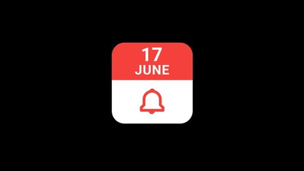 17 June Calendar with Notification Bell Animation | Event Reminder Concept