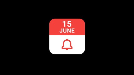 15 June Calendar with Notification Bell Animation | Event Reminder Concept