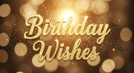 Birthday wishes text with bokeh lights and golden shimmer background