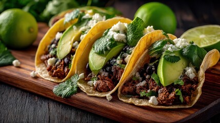 Tacos with avocado and fresh herbs