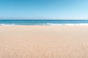 Fototapeta premium Escape to paradise! Golden sands meet clear turquoise waters under a bright, cloudless sky. A serene beach scene perfect for relaxation and unforgettable summer days. #beachlife