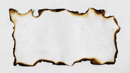 White sheet with burnt and torn edges isolated on white background. Paper texture with burned border. Burning paper. Burnt paper isolated on white background with clipping path.