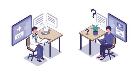 Isometric medical consultation and online help desk concept