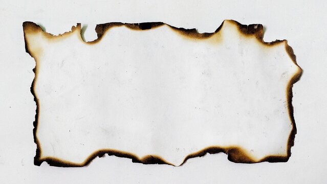 White sheet with burnt and torn edges isolated on white background. Paper texture with burned border. Burning paper. Burnt paper isolated on white background with clipping path.