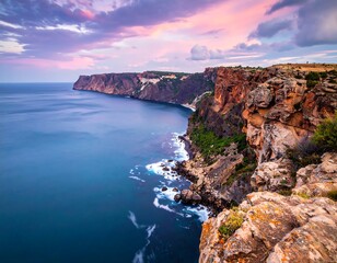 Fototapeta premium Panoramic ocean view of cliffs and a gorgeous sunset