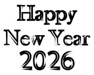 Happy New Year 2026 grunge-style vector typography with rough artistic texture and elegant serif typeface, combining festive celebration and modern design aesthetic for greeting or poster use
