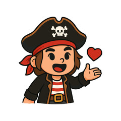 Pirate character with love gesture. Cute pirate cartoon with heart. Friendly pirate mascot illustration.