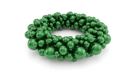 Abstract arrangement of shiny green spheres creating a festive, organic wreath shape