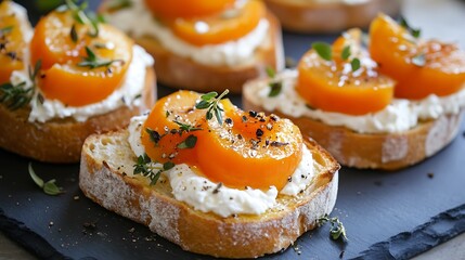 Sweet bruschetta with persimmon and ricotta