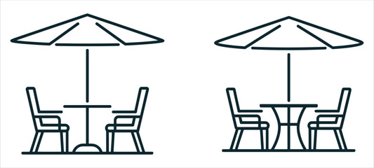 Elegant Terrace Cafe Line Vector Set. Features Outside Cafe Vintage Icon Signs and Cafe Logo Graphics. Perfect vector illustrator collection for Hospitality, Restaurant, Leisure, and Coffee Shop Brand