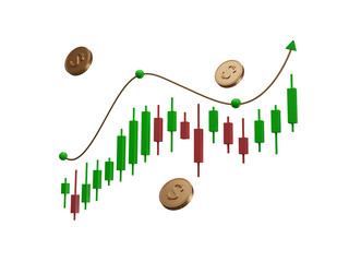 Global trading financial business stock market chart icon isolated on transparent background, technology trade exchange financial and investment concept. Cryptocurrency economy. 3d rendering