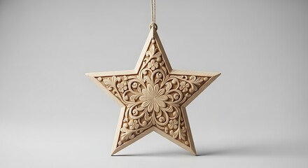 Exquisite carved wooden star ornament with intricate floral details, perfect for festive decor