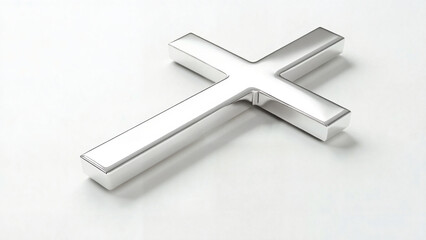 Simple silver metal cross on white background, 
religious service brochures, symbolic advertising, awareness campaigns, funeral announcements, obituary visuals, service website branding