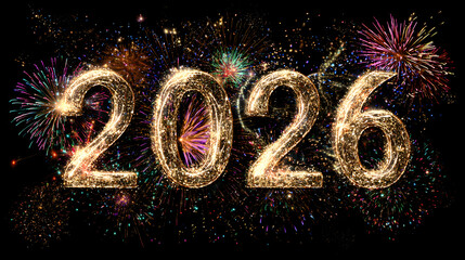 2026 Happy New Year: Gold Numbers, Celebration Design, Festive Background