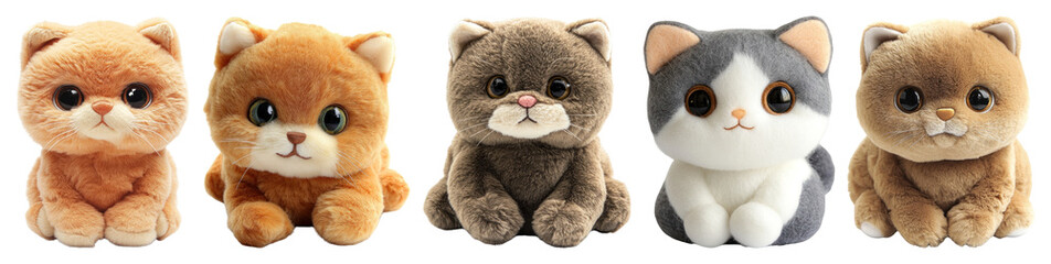 PNG Adorable plush kitten toys, element set on transparent background