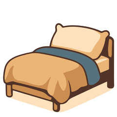 Cozy vector illustration of neatly made bed with pillow and blanket, minimalist home interior design