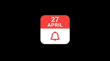 27 April Calendar with Notification Bell Animation | Event Reminder Concept