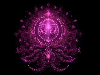 Abstract Glowing Pink Symbol with Intricate Patterns on Black Background Digital Art Illustration Contemporary Design Vibrant Energy Display