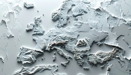 Sculpted Topographic Map of Europe Textured Terrain Model Geographical Relief Design.