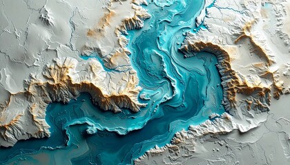 Aerial View of Canyon Landscape with River Flowing Through Textured Surface Neutral Palette Natural Pattern.