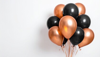 Elegant Balloons Composition in Black and Rose Gold for Celebrations and Special Occasions.