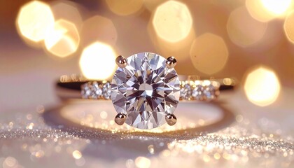 Fototapeta premium Elegant Diamond Ring on Shimmering Surface Evoking Romance and Luxury for Special Occasions.